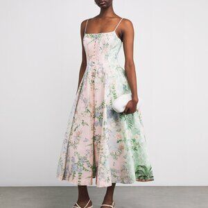 CAMILLA Embellished floral-print linen and silk-blend midi dress